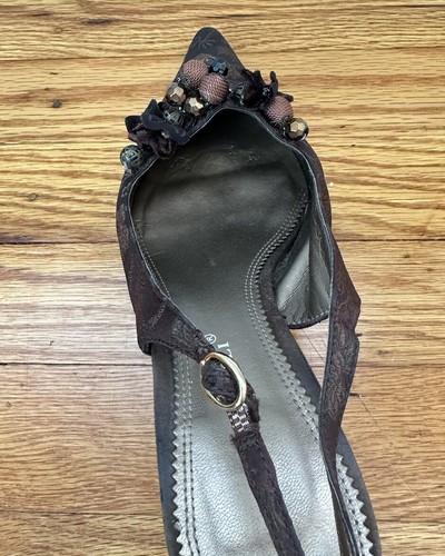 A. Marinelli Women's Sz 8.5M Style Paris Chocolate Beaded Silk Slingback Mule - Picture 19 of 21