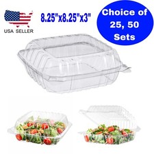 Clear Hinged Lid Plastic Food Container Salad Snack Desserts 8.25''x8.25''x3''