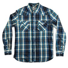 Levi's Pearl Snap Shirt Men's S Blue Plaid Cotton Poly Western Rancher Cowboy