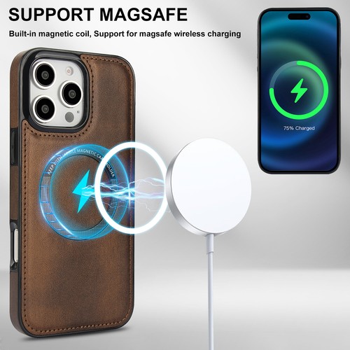For iPhone 16e 16 Pro Max 15 14 13 12 11 Leather Card Wallet Case Mag Safe Cover - Picture 7 of 16