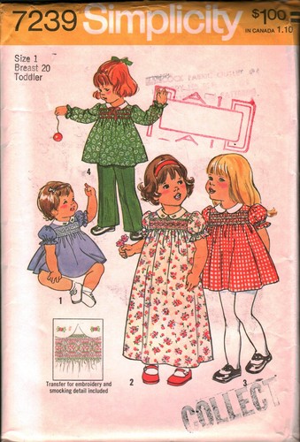 7239 Vintage Simplicity Sewing Pattern Girls 1970s Dress Two Lengths Pants OOP