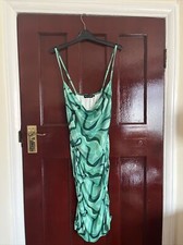 Pretty Little Thing Bright Green Abstract Ruched Bodycon Dress Women's - Size 12