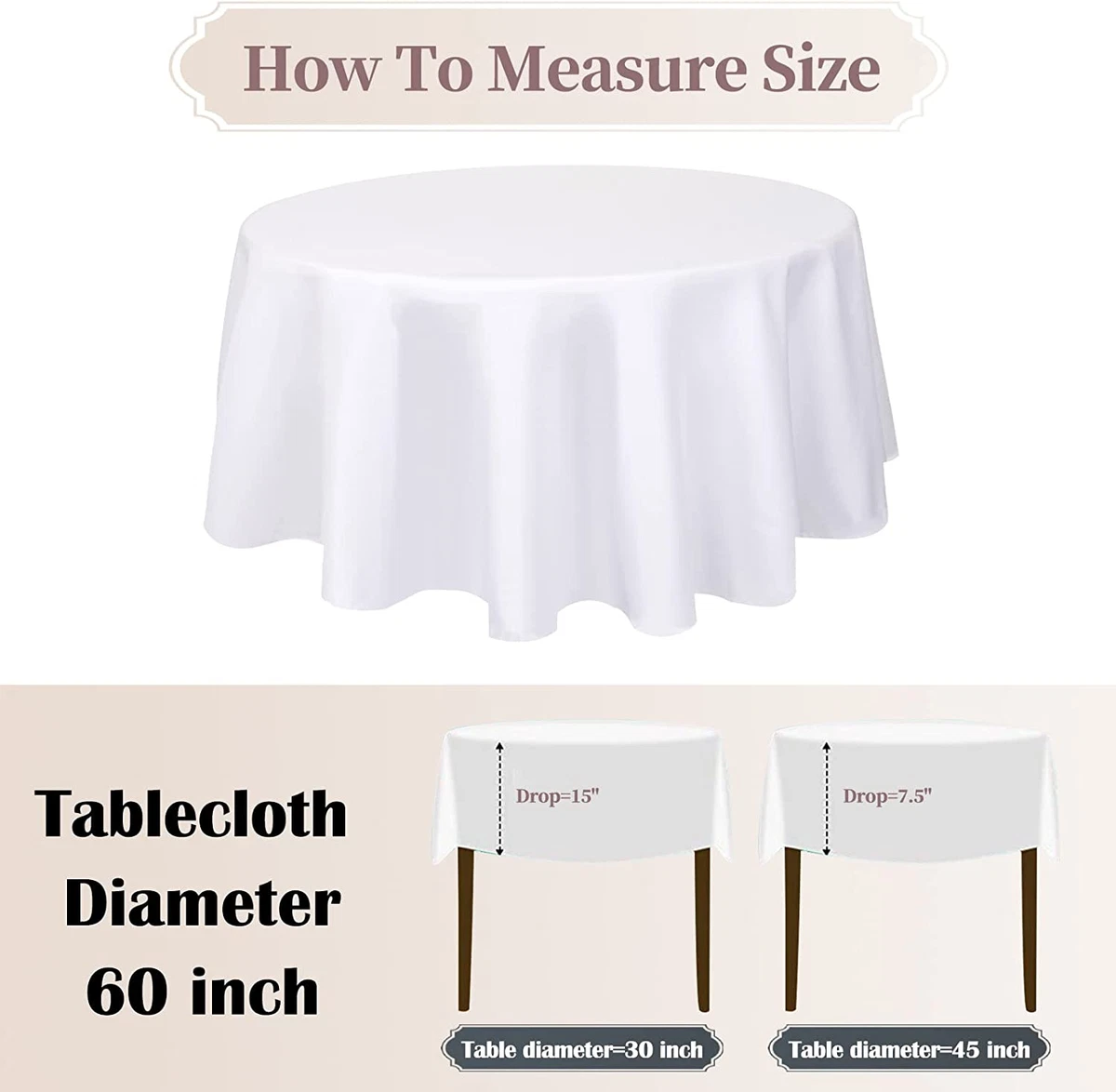 4 Pack 60 Inch round Tablecloth for 4 Ft round Table White
