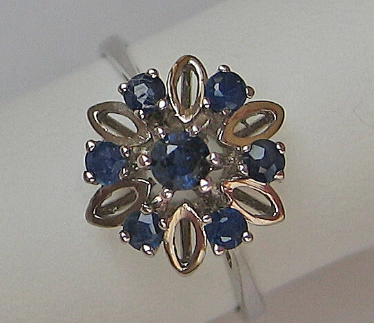 ♦️Elegance Ring aus 585 14kt Weiß Gold Ring mit Saphir Safir Safire Gr 53 7913