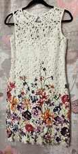 AS YOU WISH~White Lace Bodycon Sheath Dress Sz 3 Sleeveless Lined Keyhole Back
