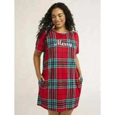 Joyspun Women 2XL-3XL Short Sleeve Sleep Shirt Color Red Pepper Plaid NEW