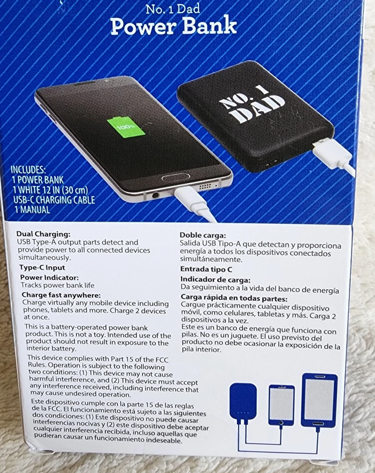 NWT Black Power Bank "NO 1 DAD", 500 mAh battery capacity, Compact and portable - Image 3 of 4