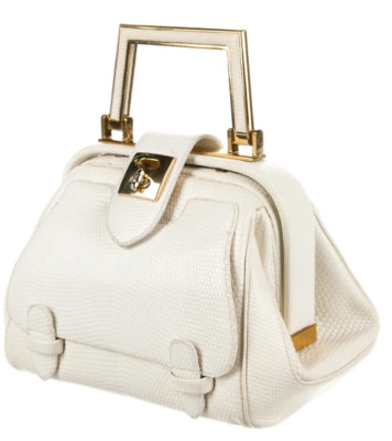 Judith Leiber  Lizard Skin Top Handle Day Bag White Doctor s Satchel Vintage gyu