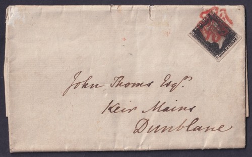 1840 1d Black Plate 1b SF 4m Cambridge to Dunblane Fine Red MX FU Cat. £750.00