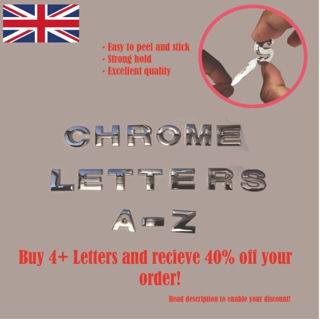 Chrome 25mm Good Quality 3D Self-adhesive Letter-Num carbadge sticker Home Auto. Chrome 25mm Good Quality 3D Self-adhesive Letter-Num carbadge sticker Home Auto.
