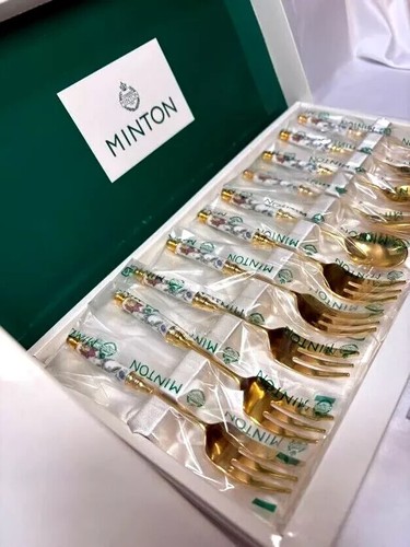 Minton Gold Specific Haddon Hall Teelöffel/Kuchengabel 10 Stk. set selten NEU - Bild 4 von 15