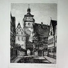 Vtg Original Signed Etching ROTHENBURG ob der Tauber Ernst Geissendorfer Germany