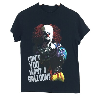 IT Pennywise Shirt Mens Small Black Short Sleeve Crew Neck Clown Balloon Graphic