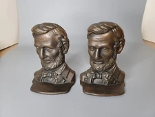 Antique Abraham Abe Lincoln Cast Iron Bronze Toned Bookends 6" H Lot2