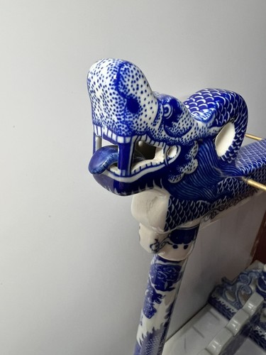 VTG Chinese Blue White Porcelain Dynasty Palace Dragon Calligraphy Brush Holder - Picture 18 of 20