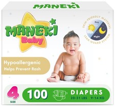MANEKI Baby Diapers Size 4 20-31 lbs 100 Count Super-Soft Ultra-Thin Highly Abso