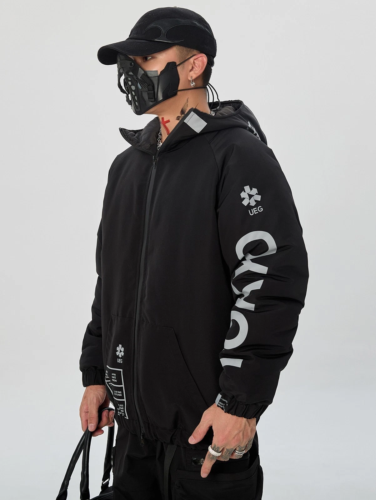 Niepce Men's Techwear Streetwear Hooded Jacket Black Windbreaker Zip Up Coat - product detail image 5