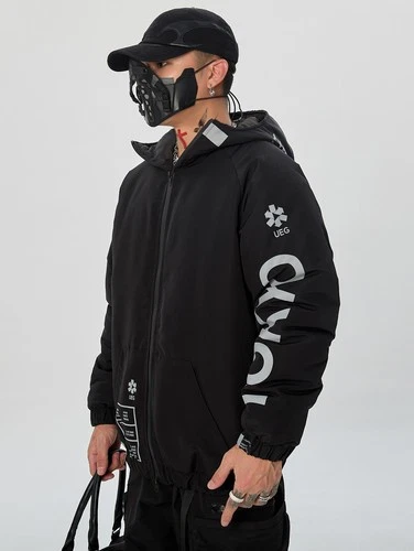 Niepce Men's Techwear Streetwear Hooded Jacket Black Windbreaker Zip Up Coat image 5