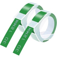 2PK For DYMO 3D Embossing Label Tape Organizer Xpress 521203 White on Green 12mm