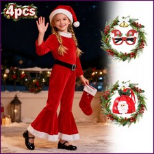 Winter Girls Santa Claus Cosplay Costume Long Sleeve Top and Flared Pants
