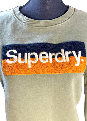 Superdry Mens M Green Chenille Logo Sweatshirt - Heritage Varsity Style