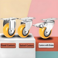 Heavy Duty Swivel Castor Wheels Trolley Furniture Casters PU Yellow 63mm 125mm