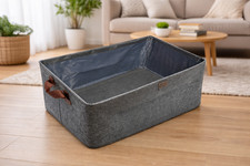 26L Fabric Storage Bin with Handles, Collapsible Closet Shelf Organizer Grey