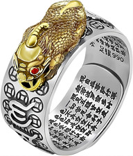 Sterling Silver Feng Shui Pixiu Mantra Ring Buddhist Good Luck Amulet Lucky Fort