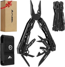 FLISSA 16-in-1 Stainless Steel Multi Tool, Gifts for Men, EDC Multitool Black 