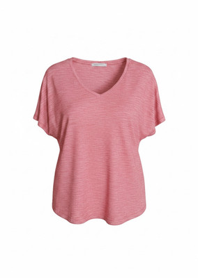 Time & Tru Textured V-Neck Dolman Short Sleeve Pullover Knit Top Coral Large
