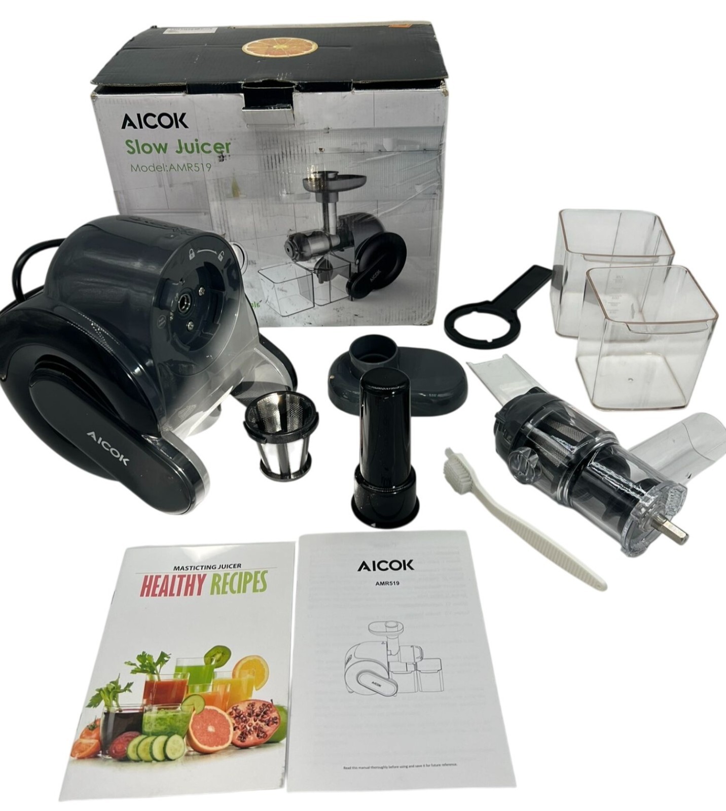 NIB Aicok Slow Masticating Juicer AMR519 w/ Recipe & Accessories Homemade Black