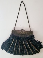 Antique Carnival Glass Swag Beaded Purse Ornate Silver Frame