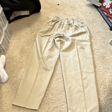 Women  s Beige Solid Pull-On Pants with Elastic Waist, Regular Size Type