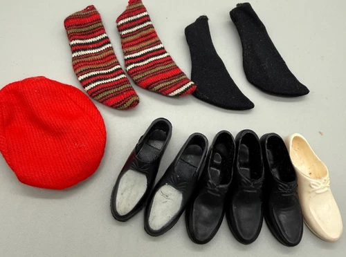 Vintage Ken Doll Accessories 1960's Socks, Cap, Shoes Mattel Barbie Doll