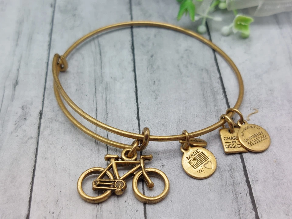 Pulseira Alex and Ani tom dourado berloque de bicicleta ajuste ajustável bem-estar do corpo - Imagem 4 de 4