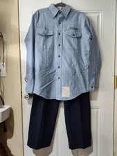 GENUINE US NAVY LONG SLEEVE CHAMBRAY MAN'S UTILITY WORK SHIRT AND PANTS Set