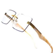 Men Fashion Rimless Sunglasses Rectangle Clear Lens Gold Accent Eyewear Hip Hop