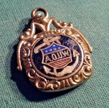 Antique AOUW Ancient Order of United Workers Vintage UNION FOB Pendant Gold-Tone