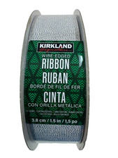 Kirkland Signature Wire Edged Ribbon 1.5 in 50 yd, Sparkly Glitter Silver Themed