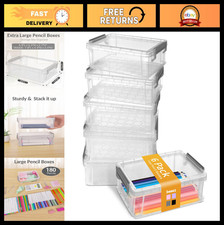 Extra Large Pencil Box Set - 6 Pack Clear Plastic Organizer for Art  School Sup