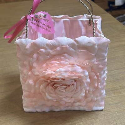 Aliya Petal Pink Fabric Flower Handmade Purse Satin Lined Handle Bee Decor