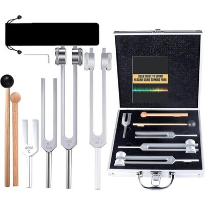 4Pcs Tuning Fork Medical Sound Healing Set128Hz, OM 136.1Hz, MI 528Hz, 4096Hz...