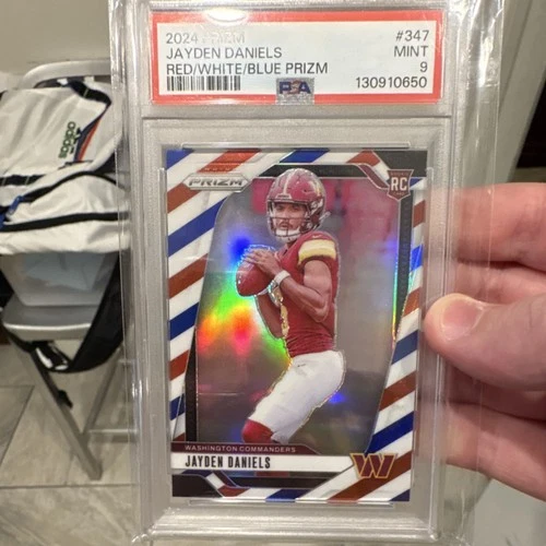 Panini Prizm 2024 Jayden Daniels #347 Red White & Blue Rookie PSA 9 Commanders