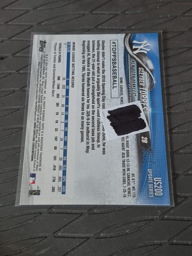 Tarjeta de béisbol Gleyber Torres 2018 Topps Update Series - Imagen 2 de 2