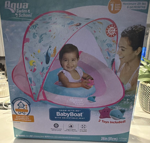 Aqua Swim School Grow-with-Me BabyBoat Adjustable Seat, Canopy, 2 Toys
