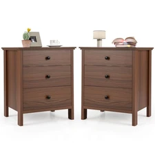Set of 2 Nightstand Beside End Side Table Accent Table W/3 Large Drawers