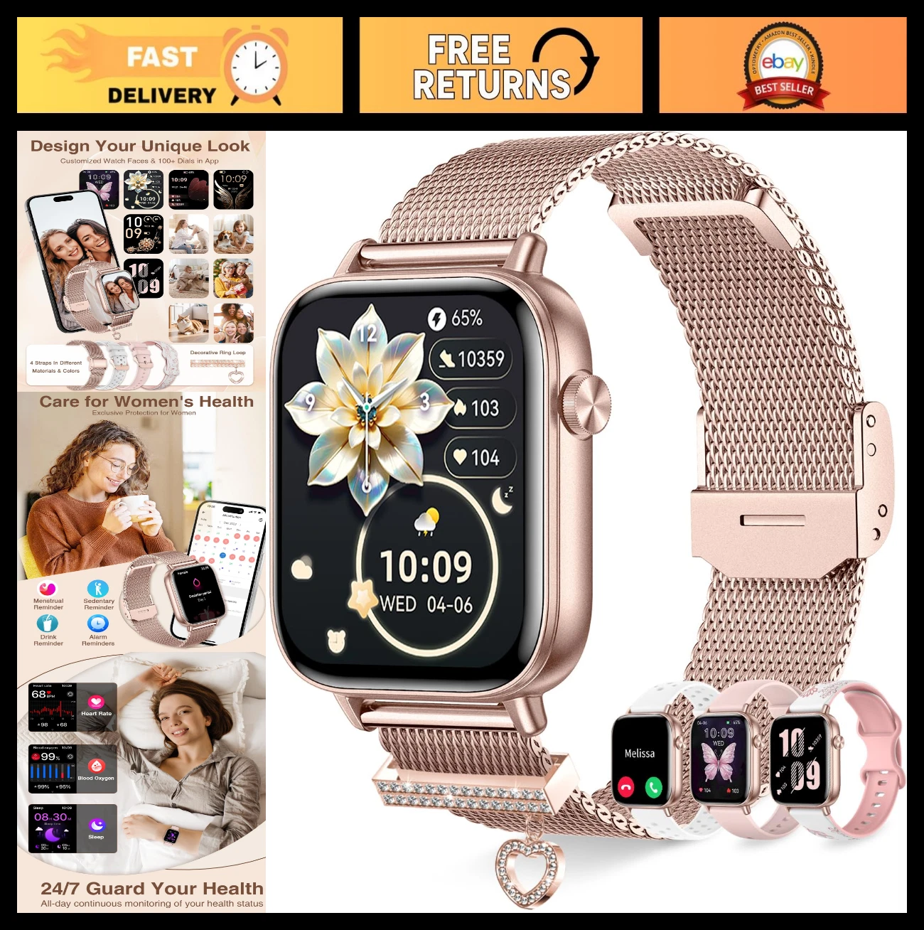 Smart Watch for Women - 1.83" Fitness Tracker, Heart Rate Monitor, Bluetooth Cal