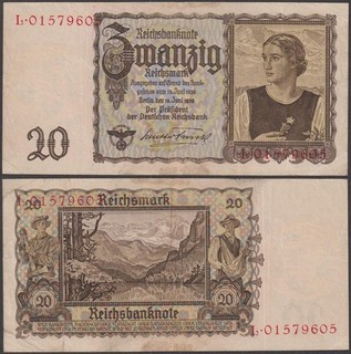 Germany 20 Reichsmark 1939 VF P 185