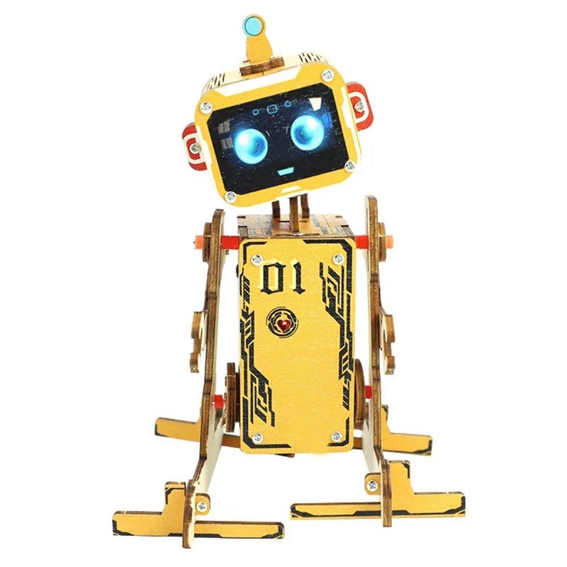 DIY Wooden Robot Kit Kids 3D Wooden Robot Kit Voice Activated Robot Puzzle P7U5