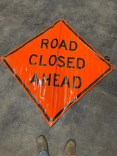Eastern Metal Road Closed Ahead Traffic Sign & Cross Ribs
